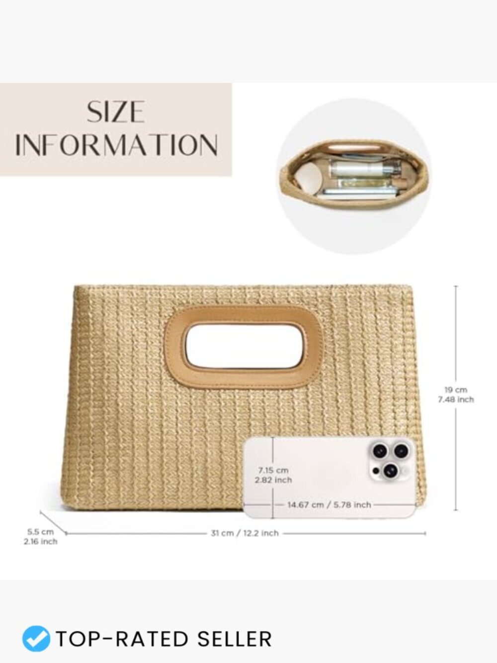 Straw Clutch Bag Summer Woven Handbag Vacation Beach Bag Top Handle - Picture 4 of 7